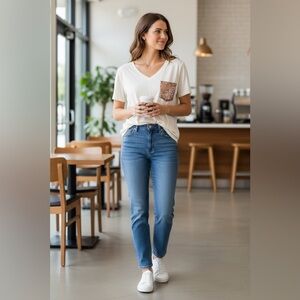 Chic White Top with sequins pocket
